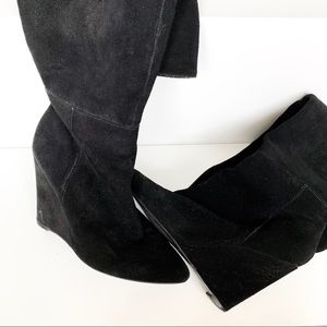Steve Madden Black Suede Wedged Knee High Boots
